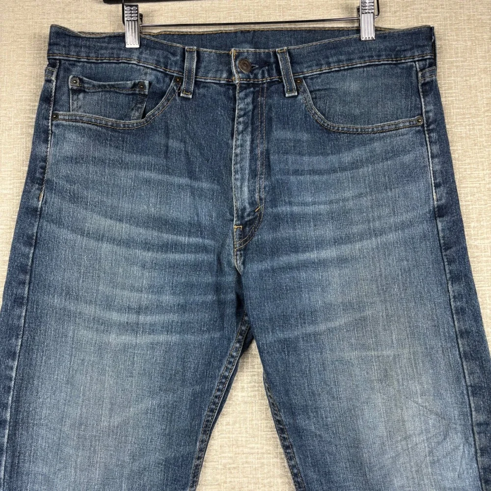 Levis 505 Mens 34x34 Jeans Grungy Dark Blue Washed Denim Honeycombing High Fade